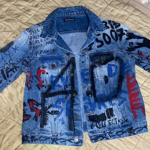 Balenciaga Other - Balenciaga Blue Graffiti Denim Jacket